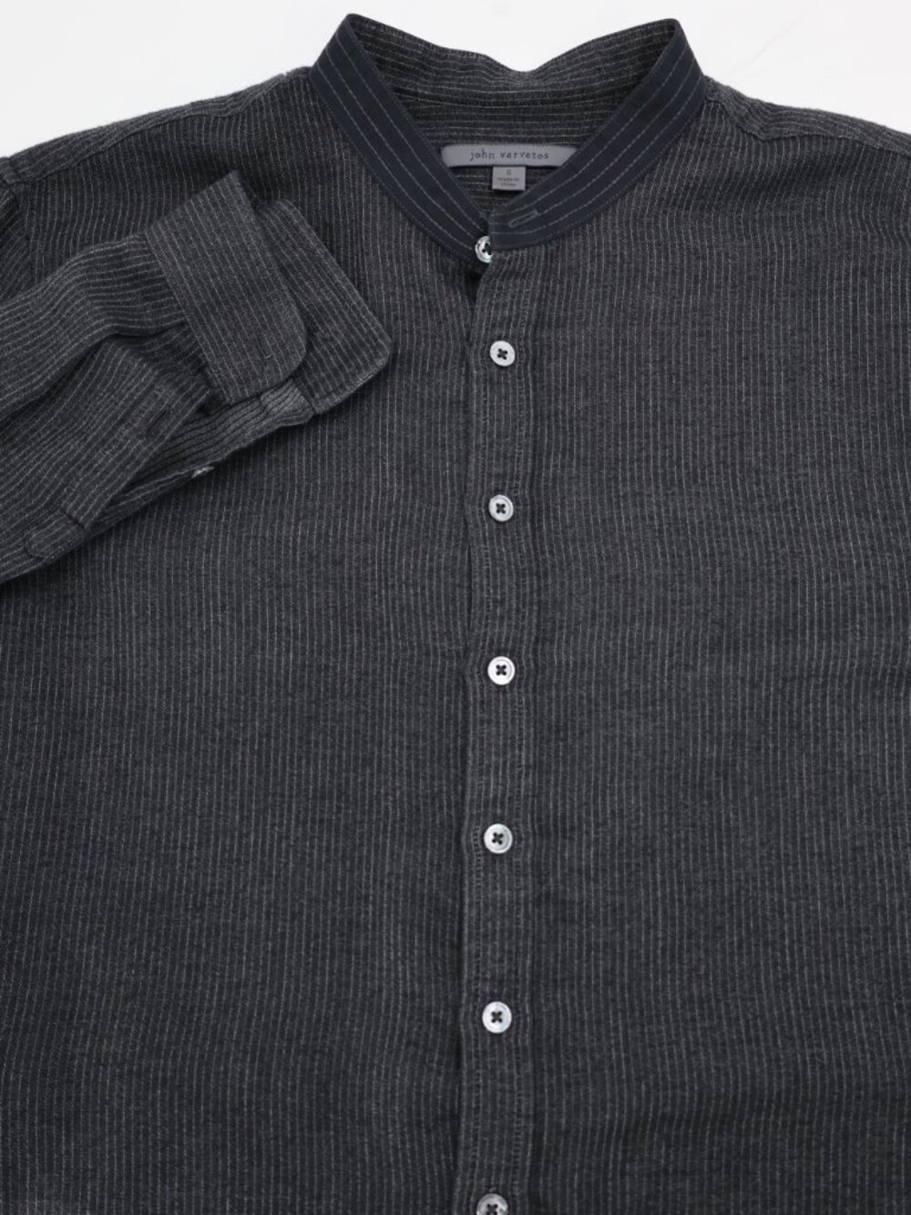 John Varvatos Shirt Mens small cotton wool Band Collar Button Up Long Sleeve